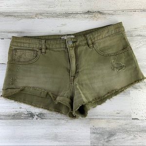 FREE PEOPLE Olive Green Denim Shorts Size 28